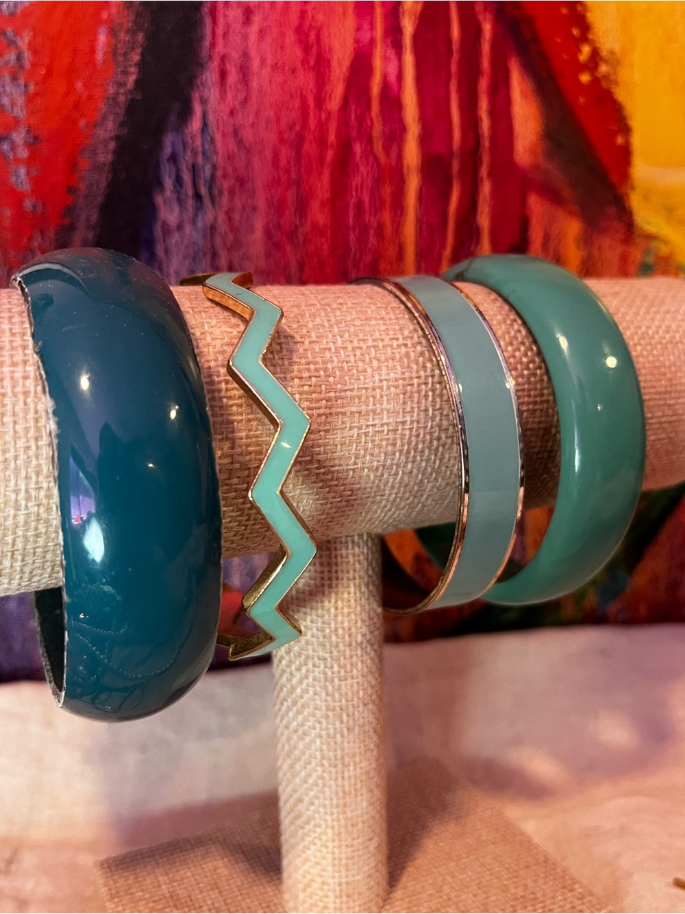 Estate Teal and Aqua Bangle Bracelet Set